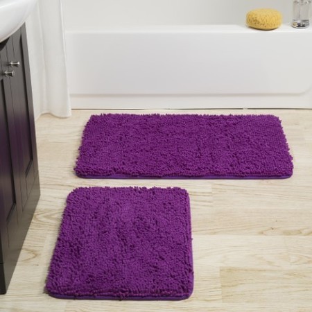 HASTINGS HOME Hastings Home 2 Piece Memory Foam Shag Bath Mat - Purple 344041KEX
